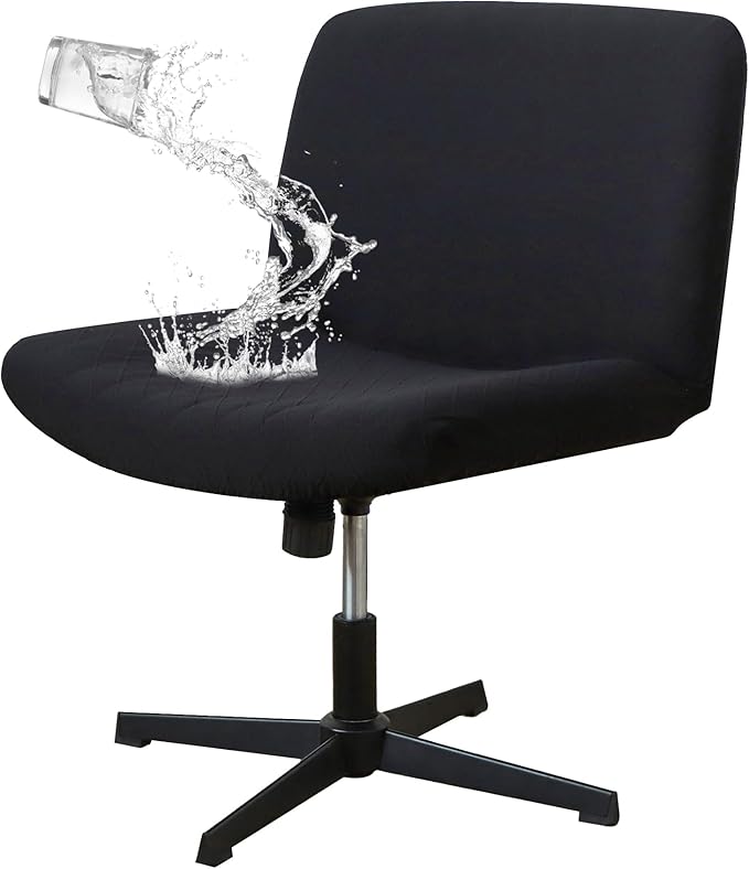 Black Criss Cross Chair Cover Waterproof Jacquard Wide Armless Vanity Chair Slipcover 1 Piece Washable
