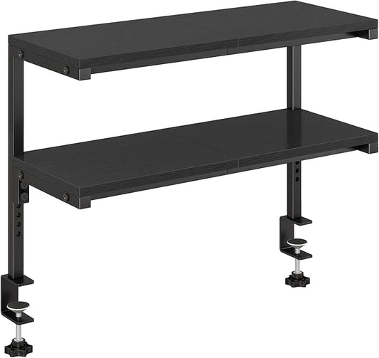 IBUYKE Clamp on Desk Shelf, 22.8” Large Desk Extender Shelves,Tool-Free Flexible Repositioning and Adjustable 2-Tier Storage Shelves for Desktop Accessories Below Desk TMZ010B