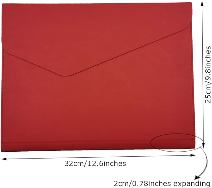 PU Leather A4 File Folder Document Holder Waterproof Portfolio Envelope Folder Case with Invisible Magnetic Closure Red