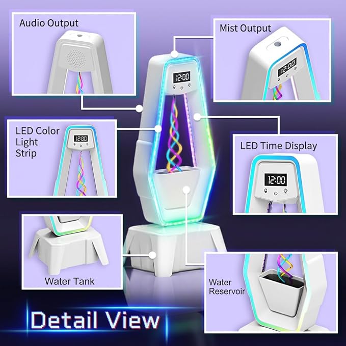 Anti-Gravity Humidifier with Clock & LED Lights｜Ultrasonic Cool Mist, Ultra-Quiet for Bedroom & Desk｜350ml Tank, Ideal for Small Office or Home Spaces
