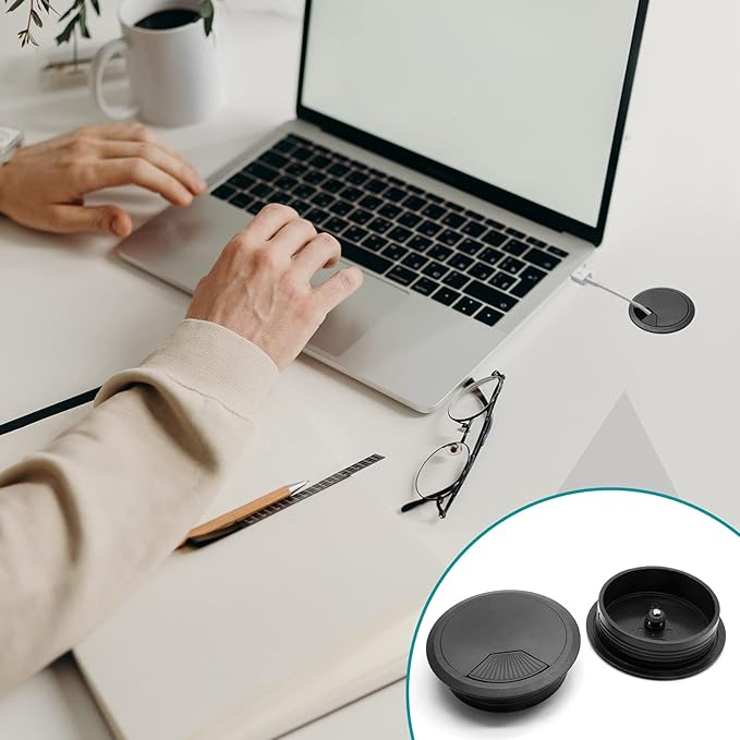 5Pcs 3-1/8" / 80mm Computer Desk Grommet, Plastic Round Desk Grommet Hole Wire Cover Organizer, Black