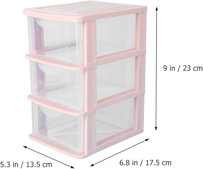 Yardwe Pink Plastic Storage Drawers 3-Layer Clear Drawer Organizer Box for Desktop Makeup and Stationery Storage 9.06X6.89X5.31 Inches Dustproof Unit
