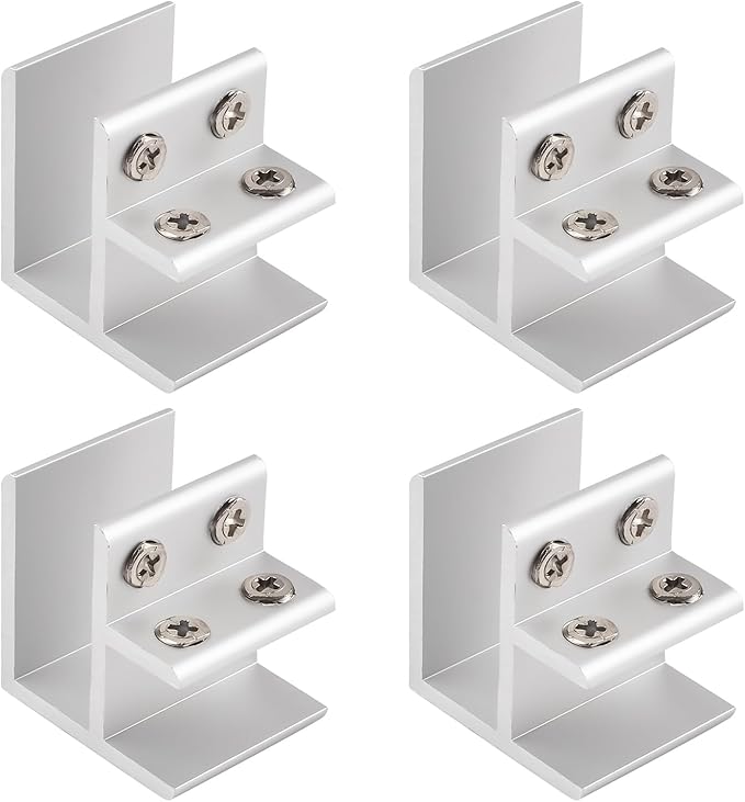 INCREWAY Glass Clamp, 4Pcs Adjustable 90 Degrees Clips Aluminum Alloy Shelf Support Bracket, Glass Holder Connector for 15-20mm Thick