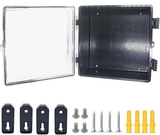 Junction Box, Hinged Black Clear Cover IP67 Waterproof ABS Project Box with Mounting Plate Electrical Box Enclosure with Wall Bracket 11.8 x 11.8 x 6.7inch(300x300x170mm)