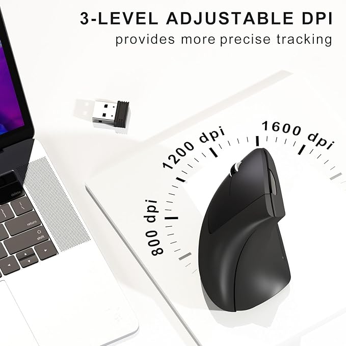 Left Handed Mouse,Left Handed Ergonomic Mouse, 2.4G USB Wireless Left Handed Vertical Mouse, Adjustable DPI(800/1200/1600),6 Buttons for PC,Mac,Laptop,Windows,Desktop – Black