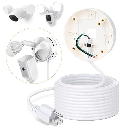 30ft/9M Power Cable with Adapter and Plug-in Mount Compatible with Blink Floodlight Cam, eufy Floodlight E340, Electrical Box with Weatherproof Cord-(2in1 Mount & Cord Set)