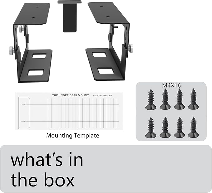 Under Desk Mini PC Mount Bracket – 5-Level Height Adjustable (1.8" to 3.3"), Width-Adjustable Metal CPU Holder for Mac mini M4/Small PCs ,Includes Screws & Positioning Template for Easy Installation