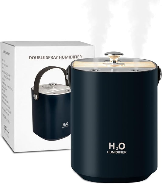 Humidifiers for bedroom,1.2L Portable Cool Mist Humidifiers Auto Shut-Off USB Desk Humidifier,with Warm Night Light and Dual Nozzle Design for Bedroom Travel Office（Blue）