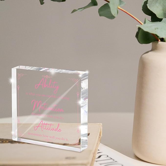 Pink Motivational Acrylic Desktop Sign, 4x4 Inch, Motivational Desktop Decor for Office and Home, Decor with Positive Messages, Unique Gift for Women, Girls or Coworkers