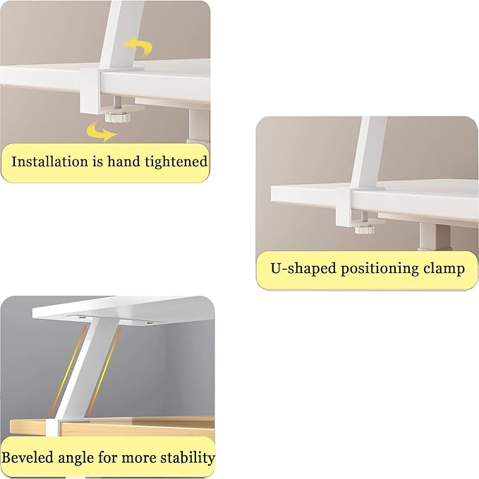23.6x7.8 in Clamp on Desk Shelf, Adjustable Floating Desks Shelf with Reading Stand Desktop Extender Storage Organizer Space Saving for Office, Dorm, Home Desk Organization, White