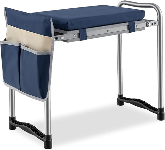 2-in-1 Garden Kneeler and Seat, Folding Garden Seat w/EVA Foam Kneeling Pad & Removable Tools Pouch, Sturdy Steel Frame, No Assembly, Portable Heavy Duty Garden Stool for Women Men Seniors