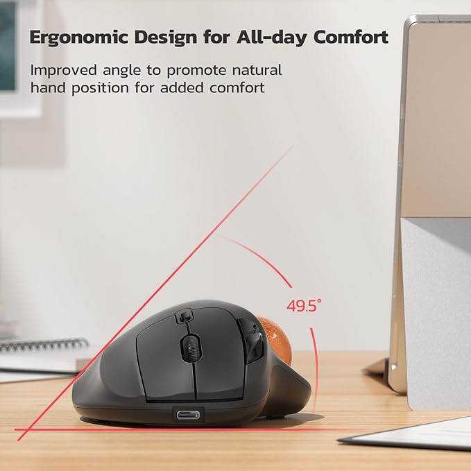 Nulea M501 Wireless Trackball Mouse, Rechargeable Ergonomic, Easy Thumb Control, Precise & Smooth Tracking, 3 Device Connection (Bluetooth or USB Receiver), Compatible for PC, Laptop, Mac (H-DOrange)