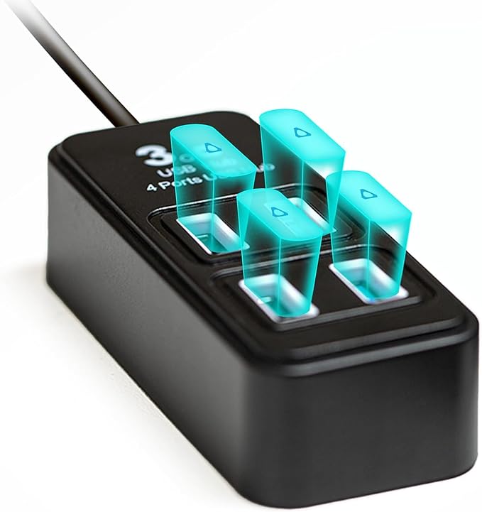 Rebuff Reality USB Hub - 4-Port USB Hub for Vive Tracker USB Dongles - Compatible with Vive Tracker 3.0, 2.0 & Other VR Console Dongles - Enables Data Transfer - 4 ft Cable for Extended Reach
