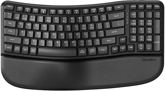 DAREU Wireless Ergonomic Keyboard,Ergo Keyboard with Cushioned Wrist & Palm Rest,2.4GHz / BT Ergonomic Wave Keys Computer Keyboard,3 Multi-Device Connectivity for Laptop,Mac,Windows - Black
