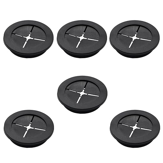 6 Pcs 50mm / 2 Inch Black Cable Cord Grommets, Rubber Desk Grommets for Table Computer Desk Wire Organizer TV Console and Other Furnitures Cover