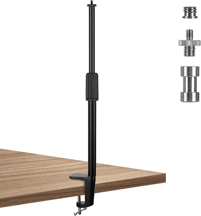 TARION Desktop Light Stand Mount - Adjustable 14 to 25 inch Height - Heavy Duty C Clamp Tabletop Monopod - 1/4 3/8 Screw Adapter for Ring Light Webcam Streaming
