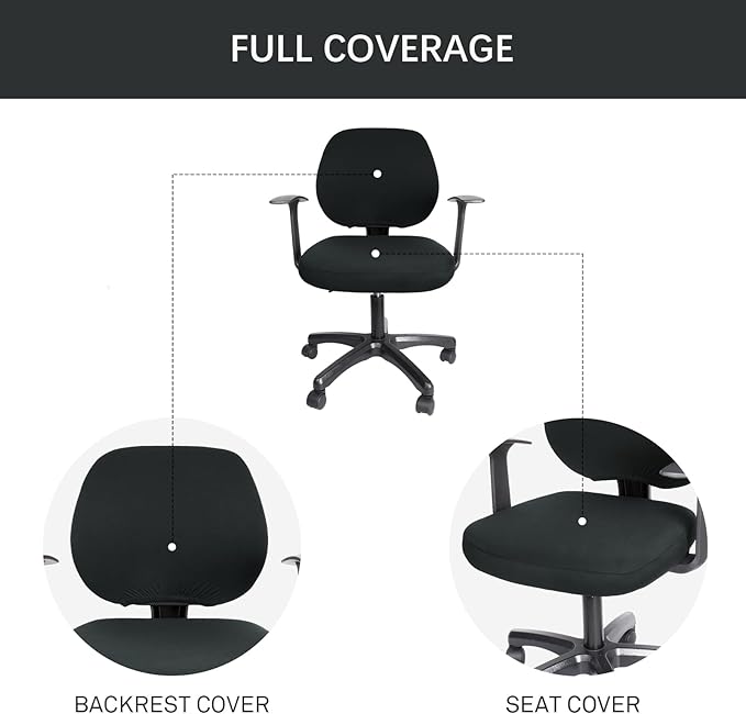 WOMACO Office Computer Chair Cover, Stretch Universal Rotating Rolling Desk Chair Slipcover, Stretchable Office Chair Seat Protector (Black)