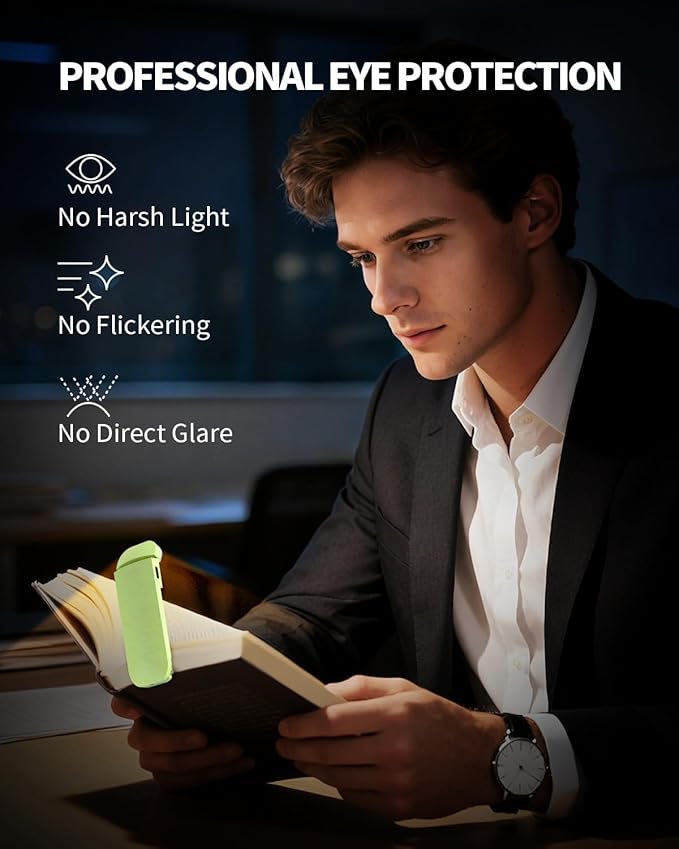 HEMONNKAM Book Reading Light, Rechargeable Clip on Booklight, Eye Caring 3 Color Temperatures & 5 Brightness Levels, Night Use for Bed, Long Lasting, Reading at Night in Bed, Green