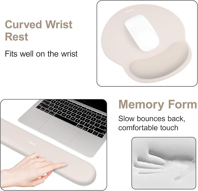 MOSISO Wrist Rest for Keyboard Mouse Pad Set, Large Gaming Deskpad&Circle Curved Mousepad&Keyboard Wrist Rest&Coaster, Ergonomic Non-Slip Mousepad&Easy Typing Pad with Silicone Lining, Stone Gray