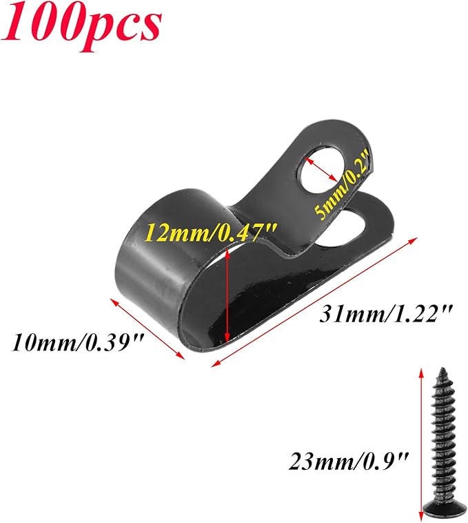 Antrader Fence Wire Clamps, 100Pcs R-Type Agricultural Fencing Mounting Clips, 12mm/0.47" Cable Management Cord Organizer with Screws to Vinyl, Wood or Metal Fence