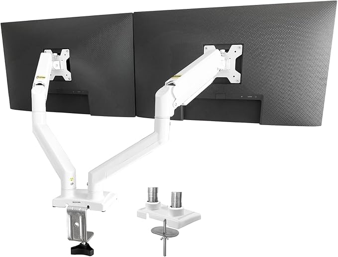 Dual Monitor Arms, Gas Spring Monitor Arms for 2 Monitors up to 34" Curved/Flat, 22lbs per Arm, VESA Mount 75x75 100x100mm, C-Clamp & Grommet Base, Adjustable Tilt/Swivel/Rotation White