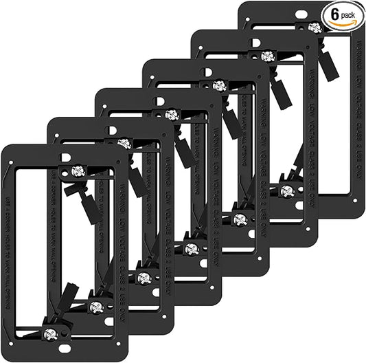 6 Pack Low Voltage Mounting Bracket 1 Gang for Single Gang Wall Plate, Low Voltage Box for Old Work, Telephone Wires, Network Cable, HDMI, Coaxial, Speaker Wire, Black