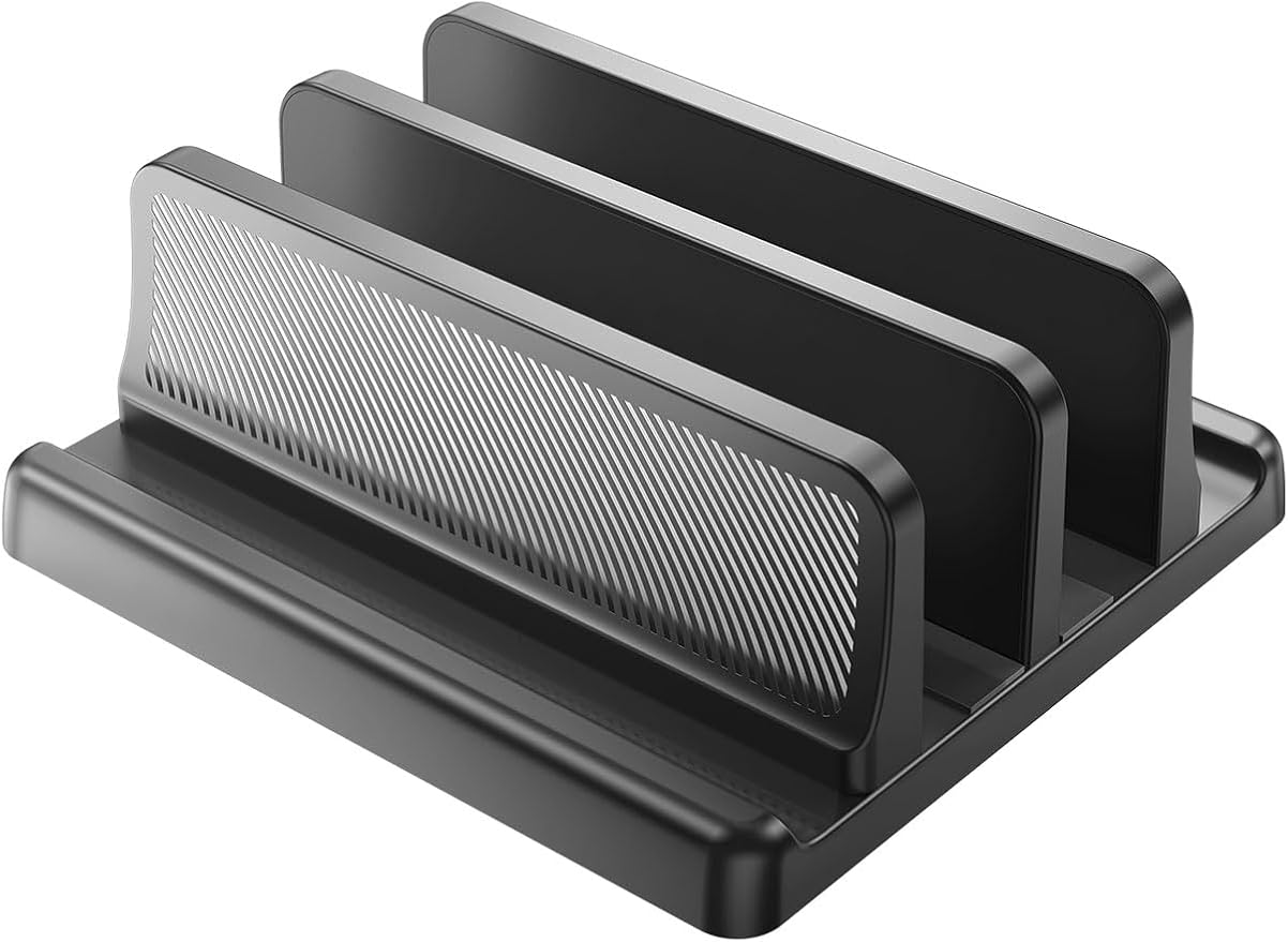 EAXBUX 4 in 1 Vertical Laptop Stand Holder,Adjustable ABS Plastic Desktop Management Notebook Dock,Vertical Laptop Stand Space-Saving for All MacBook/Surface/Samsung/HP/Dell/Chrome Book(Black)