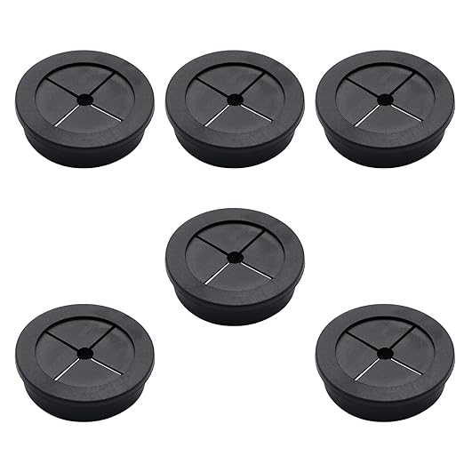 6 Pcs 45mm / 1-3/4 Inch Black Cable Cord Grommets, Rubber Desk Grommets for Table Computer Desk Wire Organizer TV Console and Other Furnitures Cover