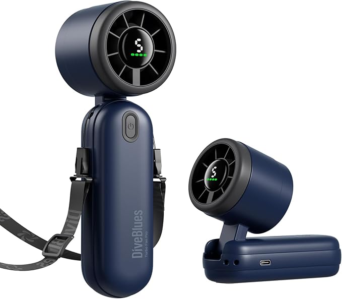 Diveblues Handheld Fan, 30ft/s Mini Portable Turbo Fan [12H Max Cooling], 4000mAh Personal Fan with LED Display, 3-in-1 Hand Held/Neck/Desk Fan for Travel, Cruise, Disney Essentials