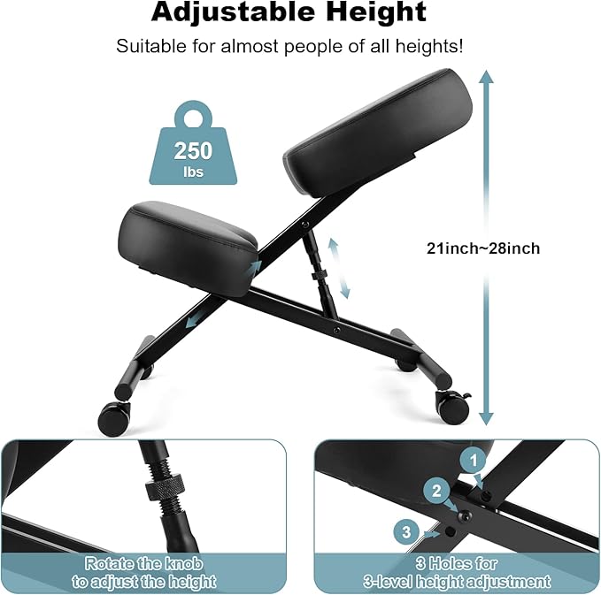 Ergonomic Kneeling Chair, Height Adjustable Office Chair with an Angled Seat and Casters for Home, Meditation Chair