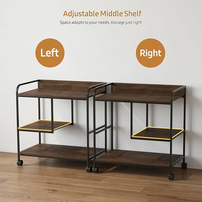 Printer Stand Large Storage for Office: Sturdy Steel Frame Mobile and Printer Table with Adjustable Storage Shelf - Easy Installation and Stability Design Table with Wheels for Scanners Paper File