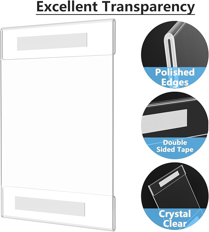 MaxGear 6 Pack Acrylic Sign Holder 11 x 17 Wall Mount Clear Plastic Sign Holder with Double Sided Tape, Plexiglass Document Flyer Acrylic Frame for Office, Home, Store, Restaurant
