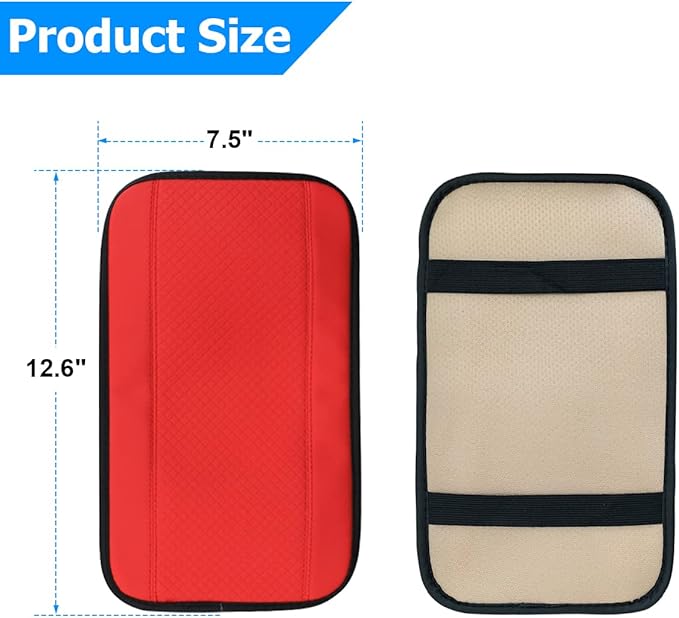 8sanlione Car Armrest Storage Box Mat, Fiber Leather Car Center Console Cover, Car Armrest Seat Box Cover Accessories Interior Protection for Most Vehicle, SUV, Truck, Car (Red)