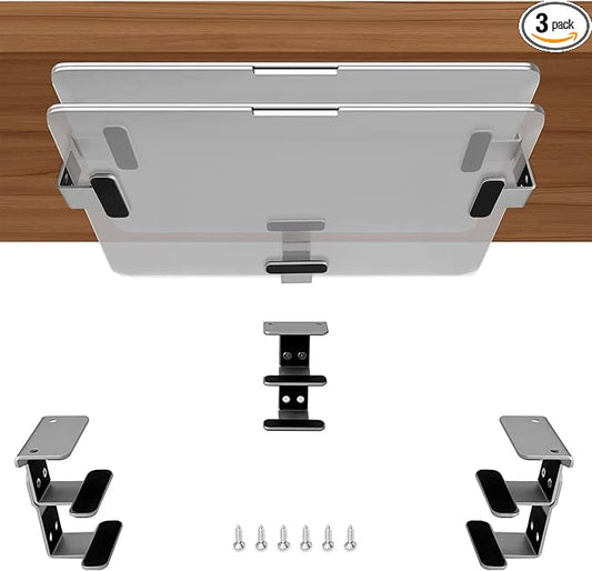 IFCASE 2 Tier Under Desk Laptop Mount, Double Decker Metal Under Desk Shelf Holder for Laptop, MacBook Pro, Keyboard with Anti-Scratch Silicone (Silver)