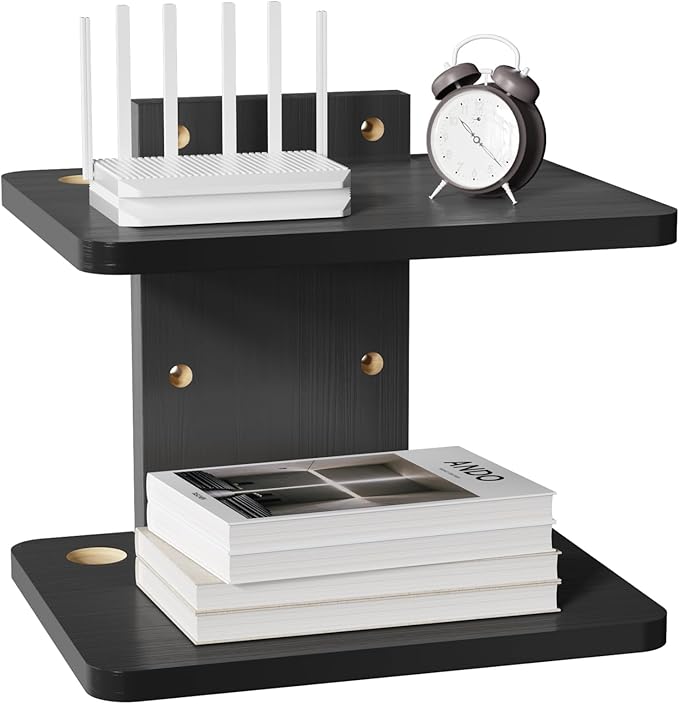 WALI Floating TV Shelf, 2 Tier Projector Shelf for DVD Players, Routers, Game Consoles, Cable Boxes, Living Room Decor Accessories, Wall Mount Shelves Holds Up to 22lbs (CS202NB), 2-Shelf, Black