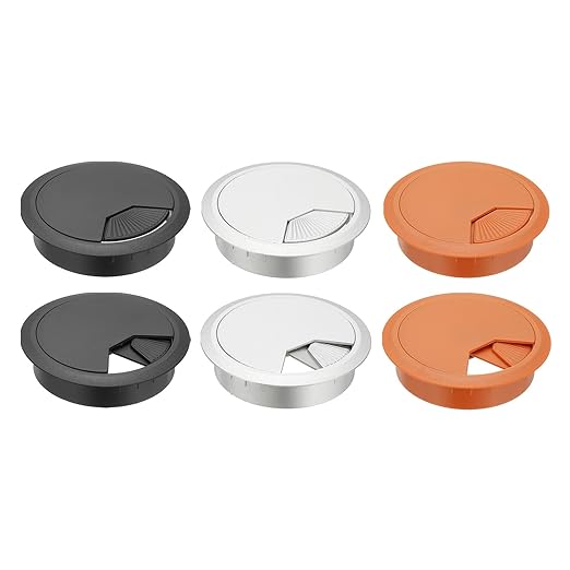 PATIKIL 3.1 Inch/80mm Desk Grommet, 6Pcs Cable Grommet Wire Management Cable Hole Cover Cord Organizer for Office Home Table Countertop, Silver/Black/Yellow