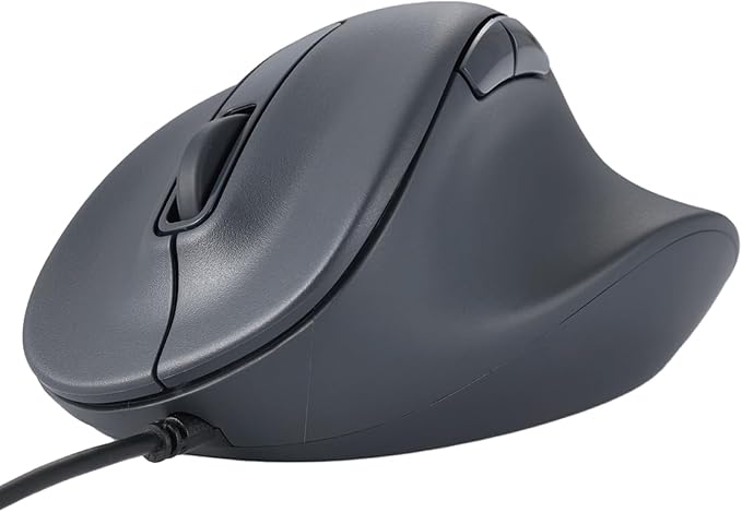 ELECOM Wired USB Ergonomic Shape Mouse, Silent Click, Right Hand, 2000DPI, 5 Buttons, Optocal Sensor, Compatible with PC, Mac, Laptop, EX-G, Lsize Black (M-XGM30UBSKBK)