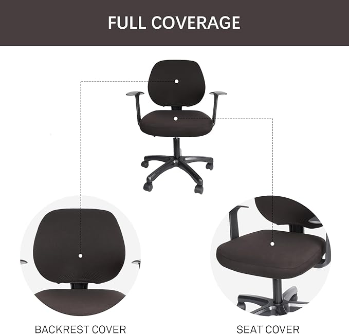 WOMACO Office Computer Chair Cover, Stretch Universal Rotating Rolling Desk Chair Slipcover, Stretchable Office Chair Seat Protector (Coffee)