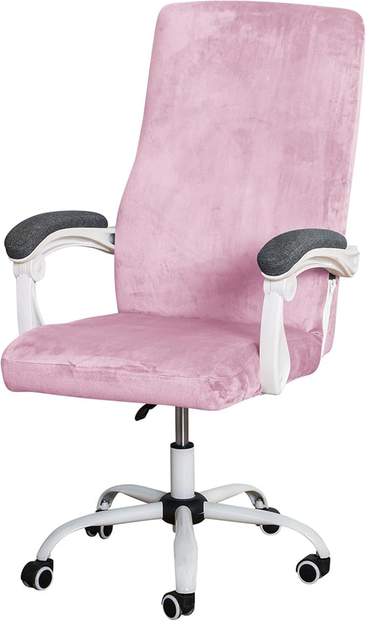 FORCHEER Velvet Large Office Chair Cover Pink Stretchable Computer Armchair Slipcover for Desk Chair Elastic Protector for Pets 1 Piece Washable Removable