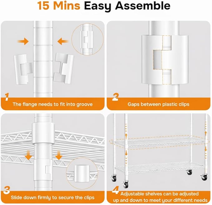 Simple Deluxe Rolling Clothes Rack, Heavy Duty Clothing Rack, 3-Shelf Portable Adjustable Wardrobe Closet with Wheels, Hanging Rods & Side Hooks, 29.5" W x 15.7" D x 75.6" H, White