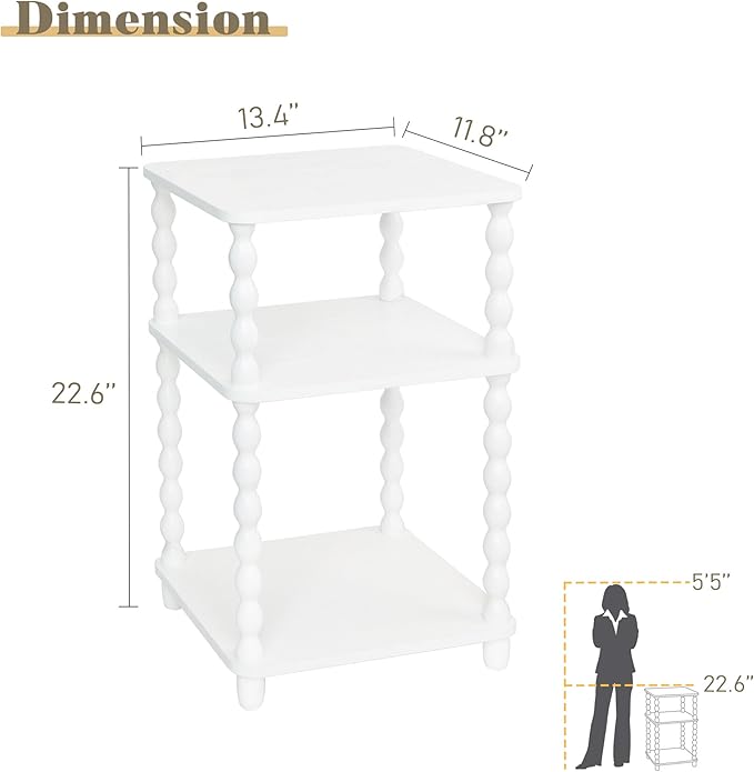 Fultyle End Table, Small Side Table with 3 Tier Open Shelf, Modern NightStand Bedside Table for Living Room, Bedroom, Office and Small Spaces (White)