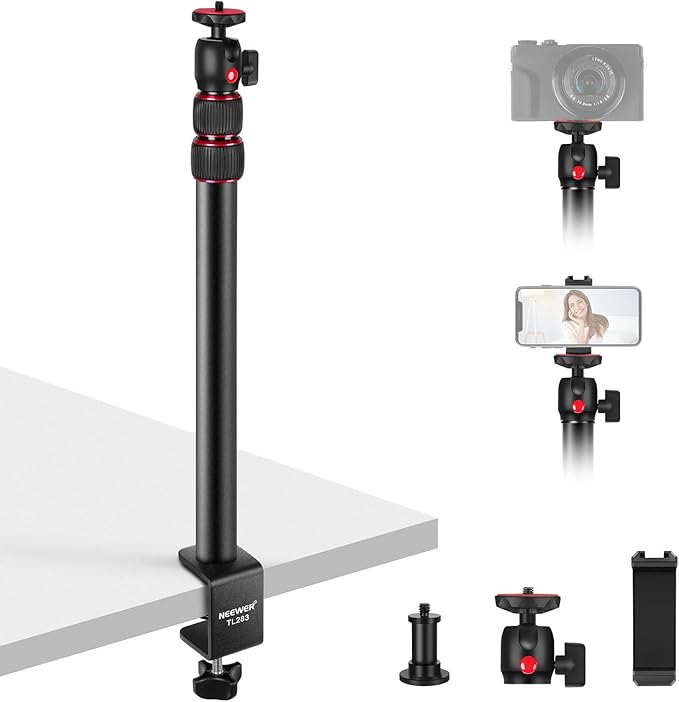 NEEWER Camera Desk Mount with Holder & 360° Ball Head, 17"-40"/43-102cm Telescopic C Clamp Table Light Stand 1/4" Screw, Desktop Stand 6.6lb/3kg Max Load for DSLR Camera, Webcam, Ring Light,TL283