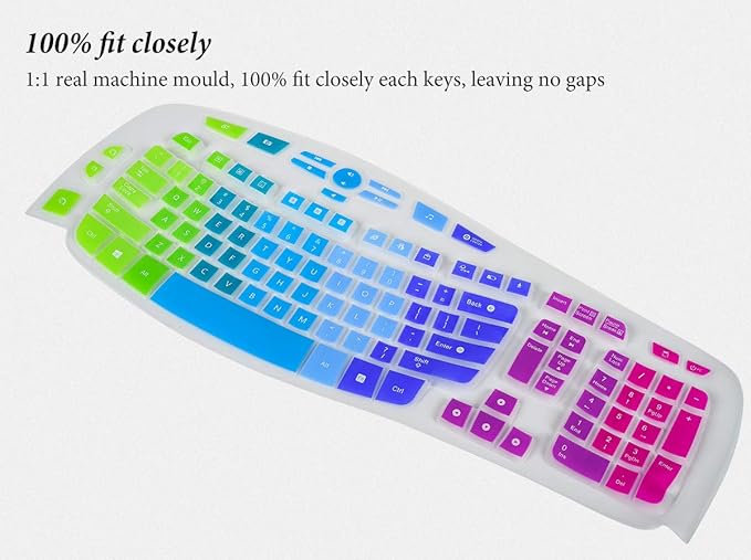 Keyboard Cover for Logitech K350 MK550 MK570 Wireless Wave Keyboard,Logitech K350 Ergonomic Keyboard Accessories, Ultra Thin Silicone Keyboard Cover-Rainbow