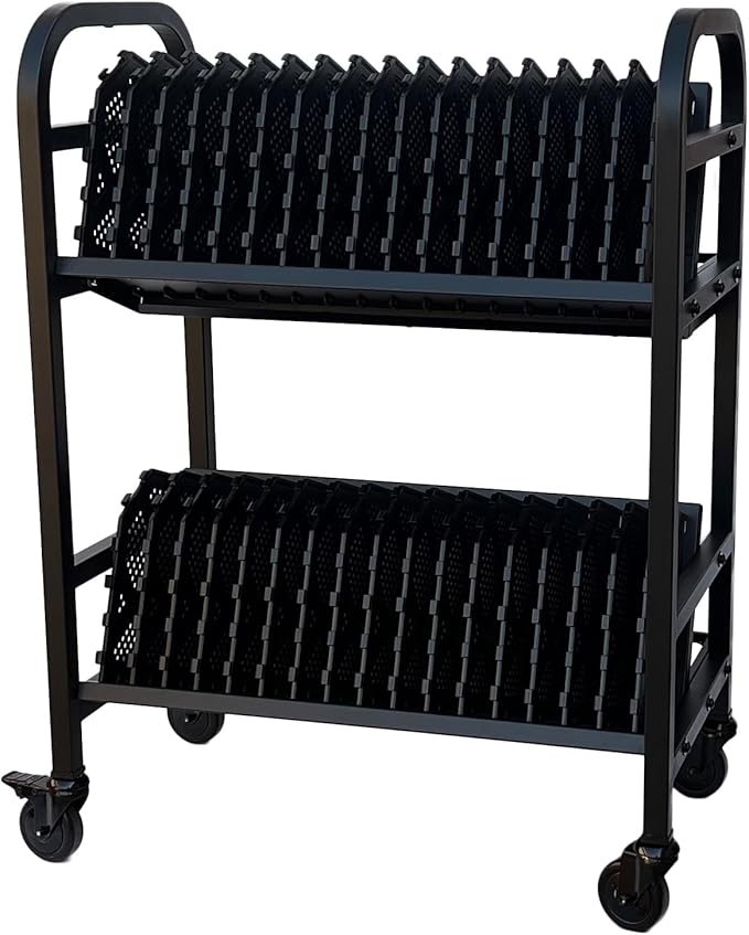 Workington 32-Device Mobile Open School Charging Cart Station for Ipads, Chromebooks, Tablets and Laptops Computer with Power Strip Included, Assembly Required, 1006 Black
