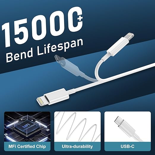 DiHines Phone 14 13 12 11 Fast Charger,6FT Long Fast Charging Lightning Cable with 20W USB C Charger Block for Phone 14/14 Pro Max/13/13 Pro Max/12/12 Pro Max/11/11Pro/XS/Max/XR/X,Pad,White