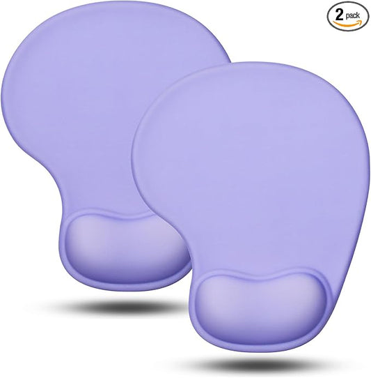 JIKIOU Mouse Pad, 2 Pack Ergonomic Mouse Pads with Comfortable Gel Wrist Rest Support and Smooth Cloth, Non-Slip PU Base for Easy Typing Pain Relief Durable and Easy to Clean Small Purple