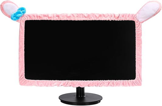 Remagr Easter 20"-29" Cute Computer Monitor Cover with Bunny Ear Pink Furry Elastic Monitor Dust Cover Protector Accessories Laptop TV Lcd Screen Kawaii Decoration for Easter Tablet