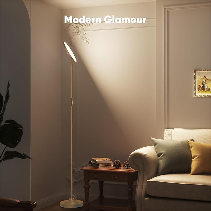 SIBRILLE 36W LED Floor Lamp, Super Bright Standing Lamp, Modern Stepless Dimmable Torchiere Tall Lamp with Remote Control, 350°Rotating Head Reading Floor Lamp for Living Room, Bedroom, Office