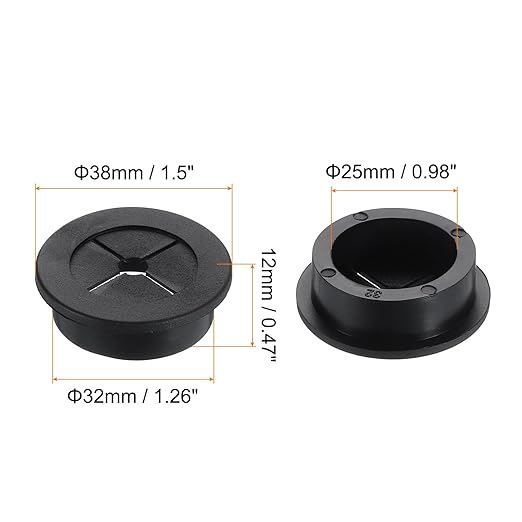 uxcell Cable Cord Grommet, 1 1/4" Inch (32mm) Desk Grommet Flexible Rubber Grommets Wire Hole Cover Pass Through for Office Computer Desk Wire Organizer, Black