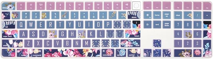 Keyboard Cover Skin for 2021 New Apple iMac Magic Keyboard (Model: A2520) with Numeric Keypad and Touch ID, Cute Printing Silicone Keyboard Protector, Red Flower